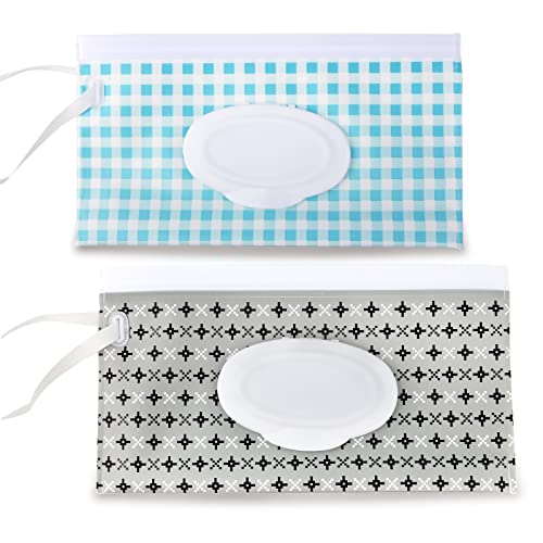 Fnydvis Baby Wipes Dispenser,Refillable Wipe Holder,Portable Baby Wipes Container,Wipes Case Holder,Reusable Wet Wipe Pouch (2Pack)