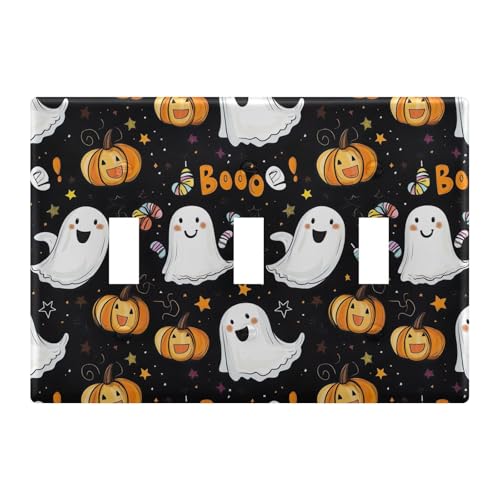 Light Switch Cover Halloween Ghosts Pumpkin Bat Wall Plates for Electrical Outlets 3 Gang 202b7112