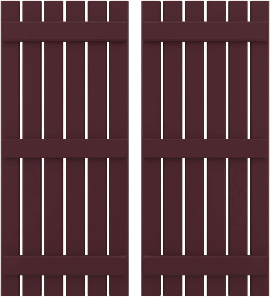 Ekena Millwork ARW401SB623X61WRH Americraft Six 3 Exterior Real Wood Spaced Board-n-Batten Shutters (Per Pair), Wine Red