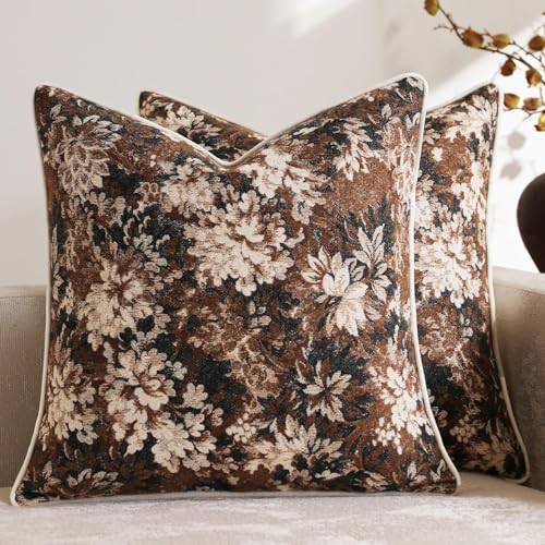 DEZENE Pack of 2 Vintage Floral Throw Pillow...