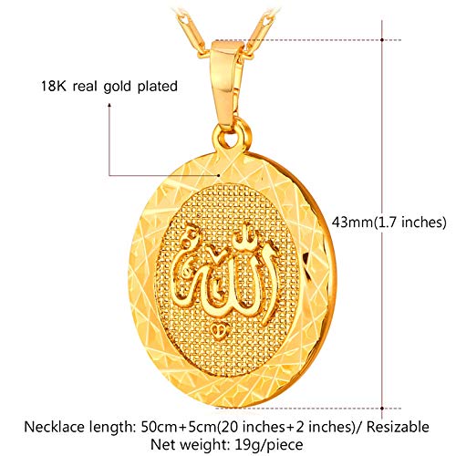 U7 Allah Necklace 18K Gold Plated Oval Religious Pendant Muslim Chain Necklace For Men Women #TOP3