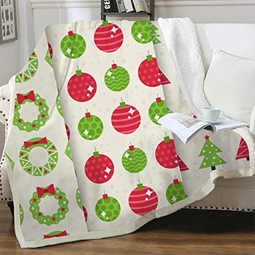 NuAnYI Manta Personalizada Personalizada, Navidad Bola De Luz Verde Roja 130X150 Cm Mantas De Forro Polar De Franela Personalizadas Cover