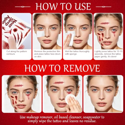 Halloween Fake Blood Makeup, Face Scars Temporary Tattoos for Women Adults - image 7