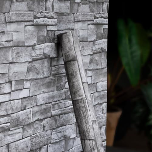 auxua Grey Brick Wallpaper Peel and Stick 17.7x 118 Newly Upgraded and Thickened Faux 3D Stone Wallpaper for Bathroom Bedroom Kitchen Living Room