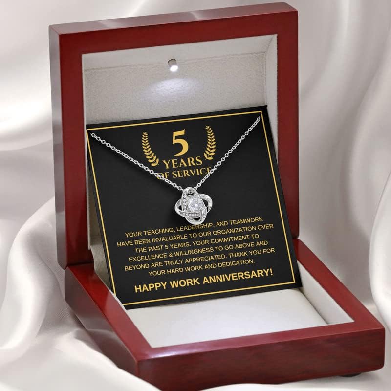 5 Years of Service Necklace Silver Plated Love Knot Mahogany - Your Teaching, Leadership, and Teamwork - Recognition Service Award Leader