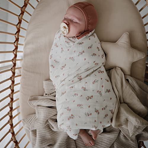 Image of mushie Muslin Baby Swaddle Blanket | 100% Organic Cotton (Pink Flowers)