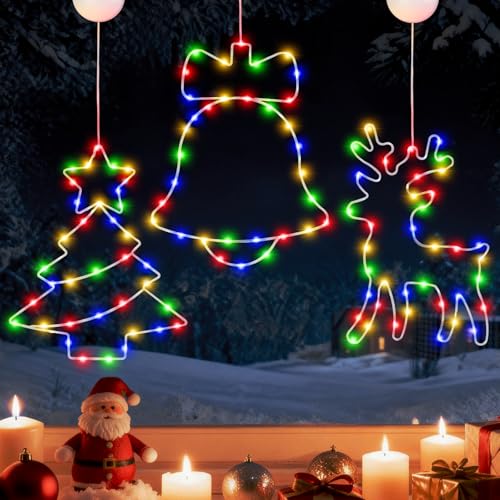 HIAME LED Weihnachtsbeleuchtung Fenster, 3 Stück 135 LED...