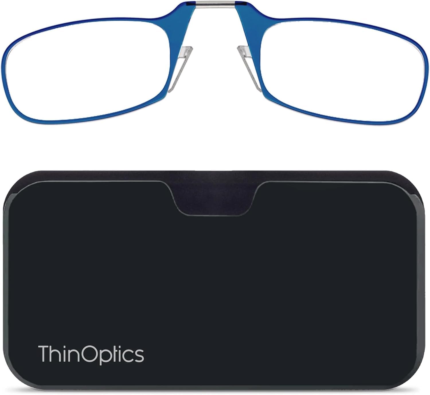 ThinOptics Reading Glasses With Universal Pod Compact Case - Ultra-light Foldable Rectangular Glasses - Clip-on Nose - 1.00 1.50 2.00 2.50 Strength With Flex-Fit Technology