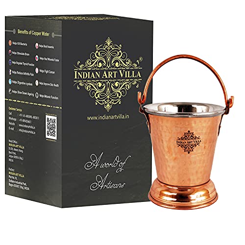 Indian Art Villa Steel Copper Hammered Design Bucket, Serveware & Tableware for Home, Hotel & Restaurants, Volume-13 Oz