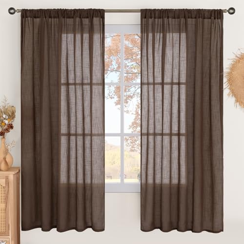 Image of BGment Brown Linen Curtains 72 Inches Long for Living Room, Window Drapes Rustic Textured Semi Sheer for Farmhouse Beroom Dining Room Decor Rod Pocket Lightweight, 2 Panels Set, Each 52 Inch Wide