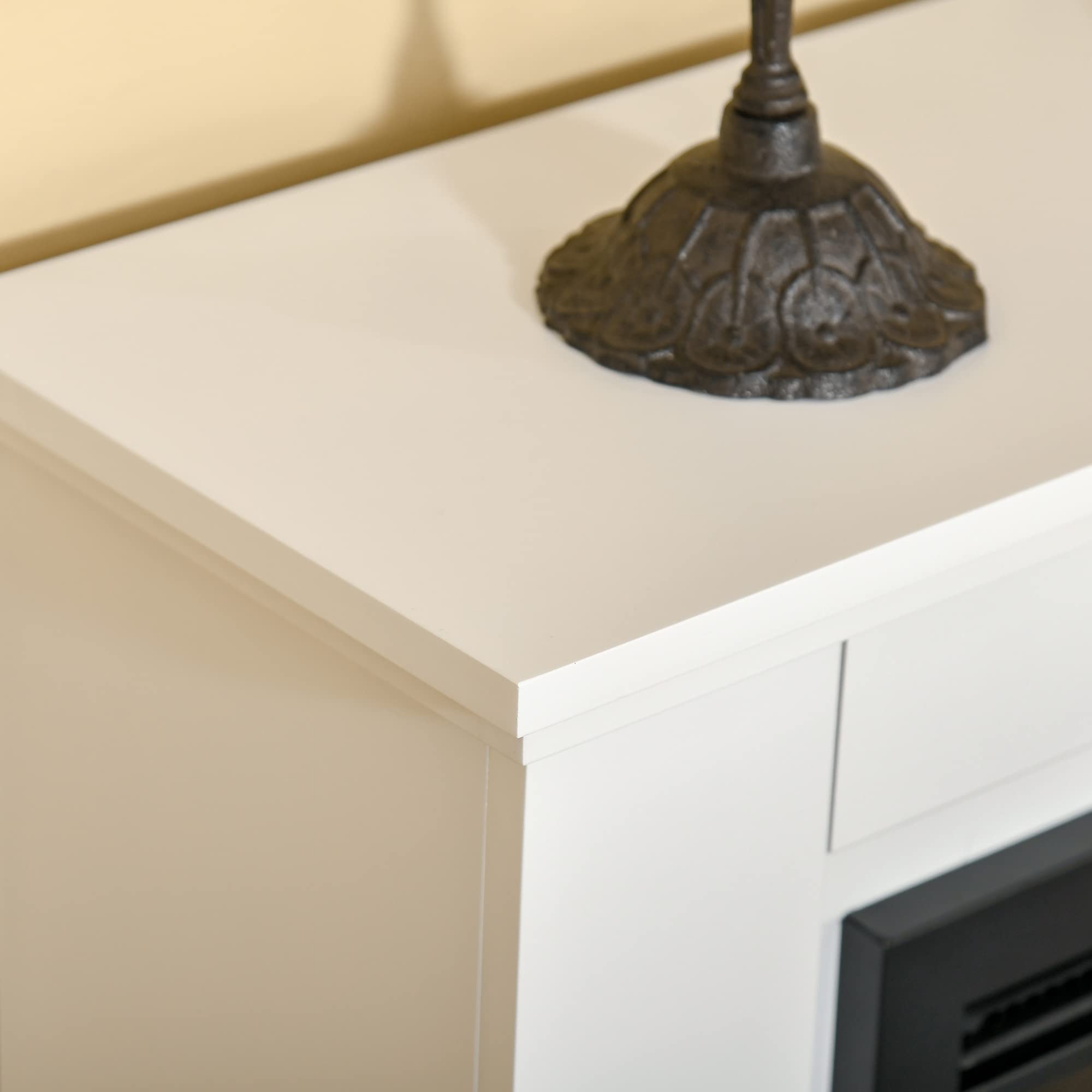 HOMCOM Camino Elettrico Effetto Fiamma Realistico 98x27.5x80cm Bianco | Cornice in Legno, Caminetto Elettrico, Termostato, Protezione da Surriscaldamento, Timer e Telecomando, 1000W e 2000W