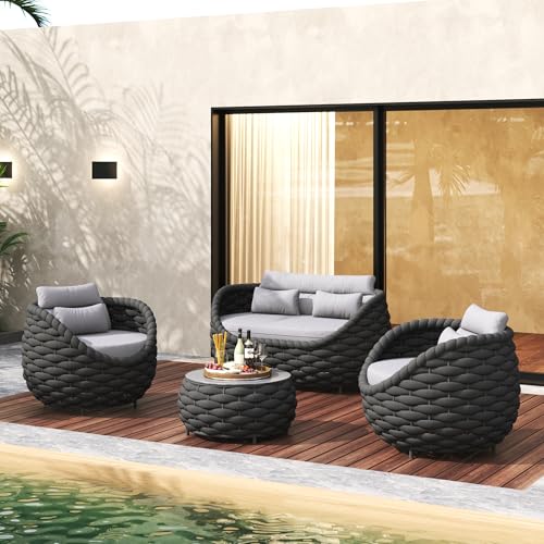 TWT Patio Furniture Sofa Set 4 Pieces Aluminum Outdoor Furniture...