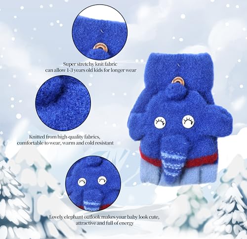 Toddler Gloves, Cartoon Warm Knitted Convertible Fingerless Gloves for Baby Boy Girl with Mittens Cover Cap2