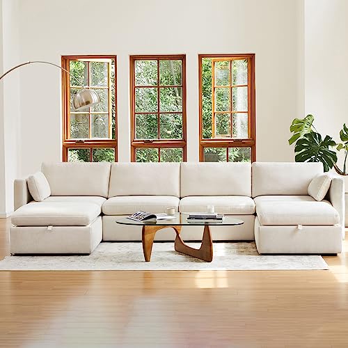 CHITA Oversized Modular Sectional Fabric Sofa Set, FSC Certified Extra Large U Shaped Couch Reversible Chaise Modular Sectional Couch, 146 inch Width, 6 Seat Modular Sofa with Storage Ottomans, Linen – product image 4