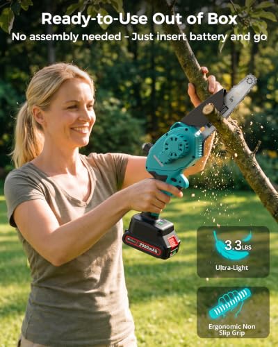 Image of 8 inch Electric Mini Chainsaw for Wood Cutting, 1000W Brushless Motor