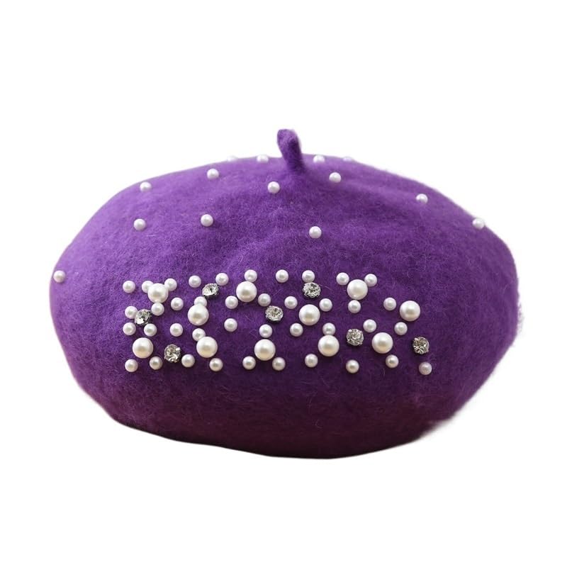 Amazon.com: LiuliuBull Pearl Rhinestone Wool Knitted Beret  display picture 3