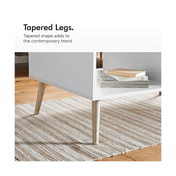 VonHaus White Coffee Table with Storage - Coffee Tables for Living Room with Light Oak Effect, Shelf & Soft Close Drawer, Modern Scandi Furniture, 99x60x43cm - Image 6