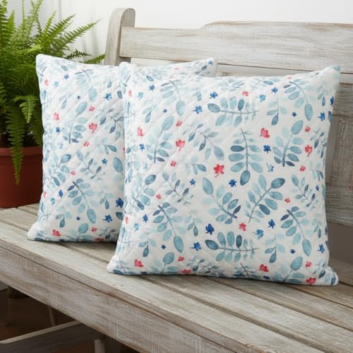 Image of STITCHNEST 'QuadraNest' Series Printed Quilted Velvet Cushion Cover 16x16 Inch Set of 2 | Premium Soft Fabric, Washable & Fade Resistant | Decorative Living Room Cushion Covers | Blue Floral