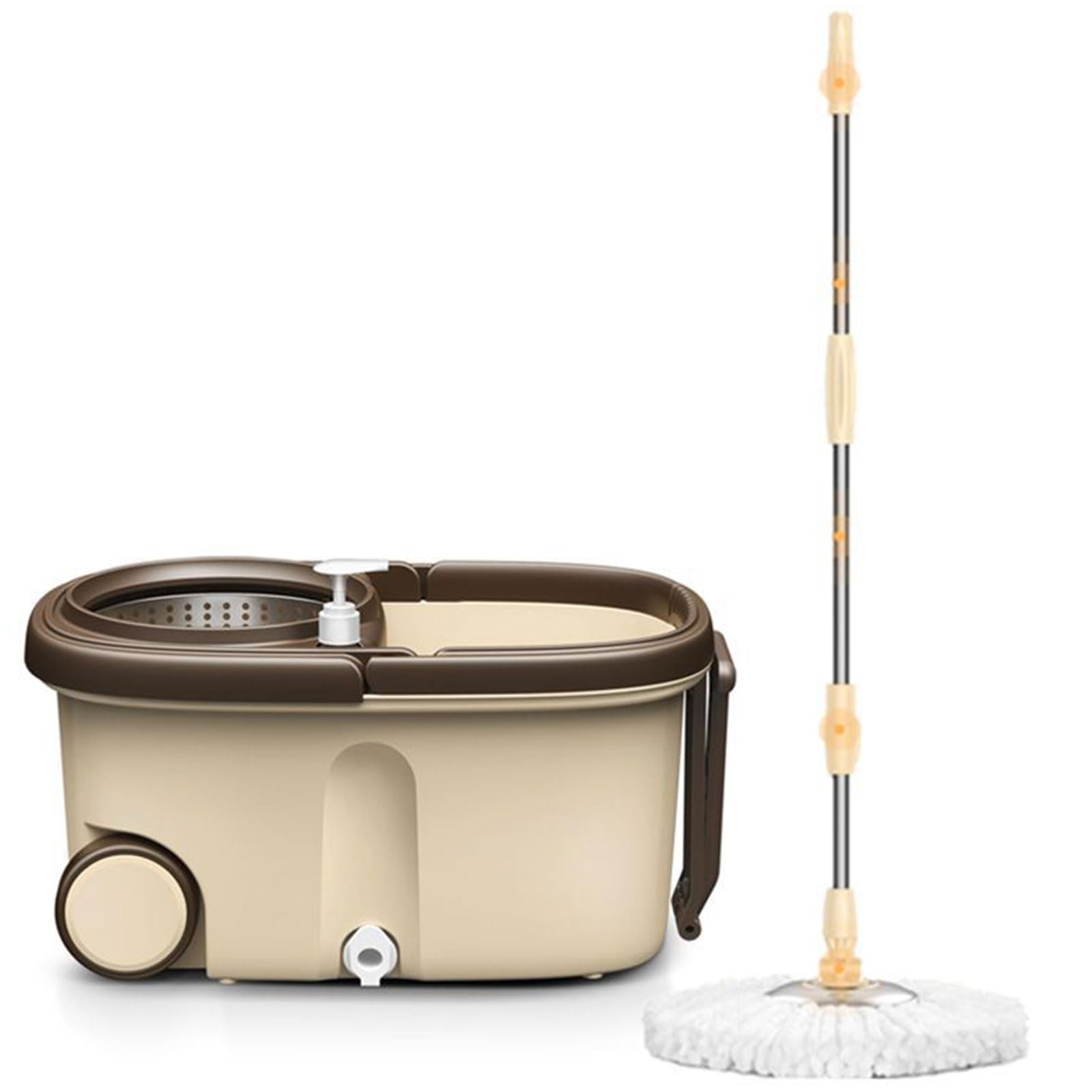 Este Conjunto de fregona giratoria y Cubo con escurridor Incluye una fregona giratoria de 360 Grados con 4 Cabezales de Microfibra de Repuesto y un Cubo con Ruedas para la Limpieza del hogar