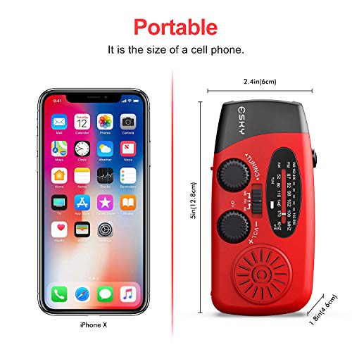 Image of Portable Emergency Weather Radio Hand Crank Self Powered AM /FM /NOAA Solar Radios with 3 LED Flashlight 1000mAh Power Bank Phone Charger (Red) (B12)