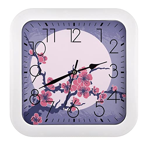 Pendule Murale Silencieuse Fleur De Pêcher 26x26cm pour Bureau
