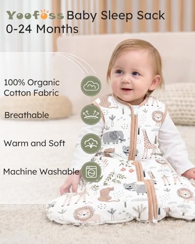 Image of Yoofoss Baby Sleep Sack 0-6 Months, 1.5 Tog Baby Wearable Blanket with 2-Way Zipper, 100% Cotton Organic Fabric Winter Infant Sleeping Sack, Warm Soft Comfy
