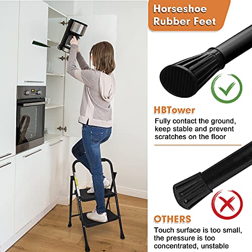 Hbtower 2 Step Ladder, 500 Lbs Folding Step Stool With Anti-Slip Wide Pedals, Sturdy Steel Ladder, Convenient Handgrip, Lightweight Portable Step Stool #TOP3
