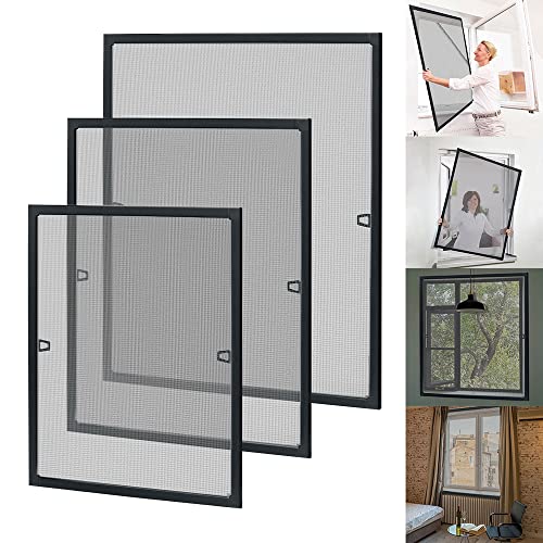 TRMLBE Zanzariera per finestra con telaio in alluminio, 120 x 140 cm, zanzariera per finestre, senza fori e viti, protezione dagli insetti, permeabile all'aria, colore nero