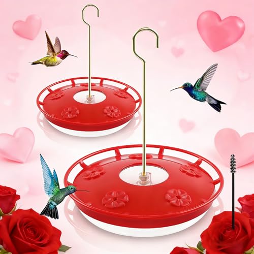FEED GARDEN 2 Pack 16 OZ Hummingbird Feeders for Outdoor 5 Feeder Ports Ant Bee Proof Leak-Proof Cleaning Brushes Nectar Easy Clean Fill Bird Feeder for Garden Red Décor for Mom