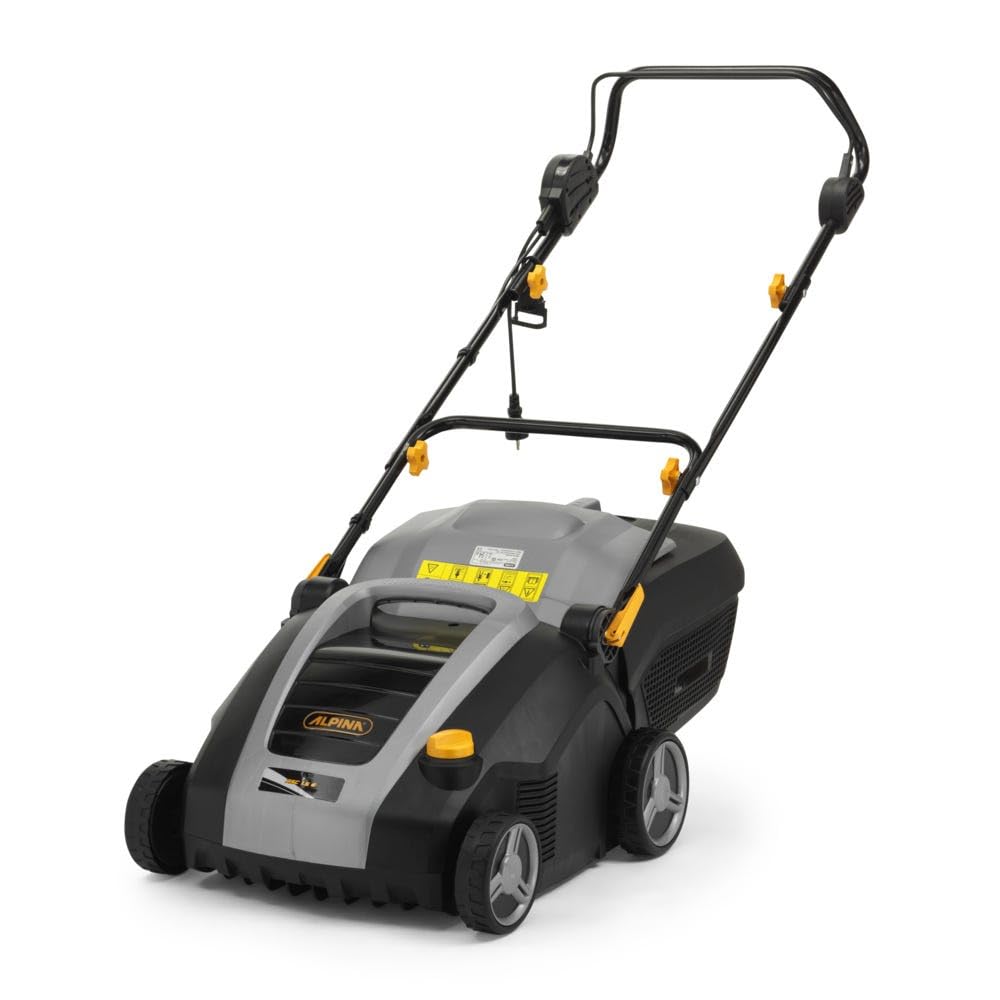Alpina Escarificador eléctrico ASC 1.5 E, Motor de 1500 W, Con 20 cuchillas y 44 púas, Profundidad regulable de -12 mm a +8 mm, Escarifica y airea el terreno, Saco recogedor de 50 l