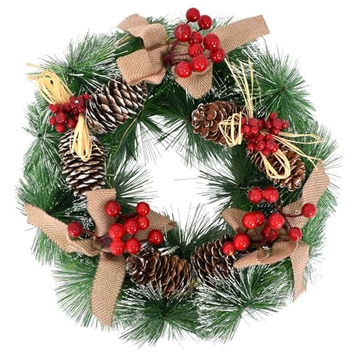 30cm Couronne de Noël, Guirlande de Noël Artificielle avec Baies de Houx Rouges et Nœud Papillon, Suspendues Décoration de Noël pour Porte, Table, Fenêtre ou Mur pour Une Ambiance Festive