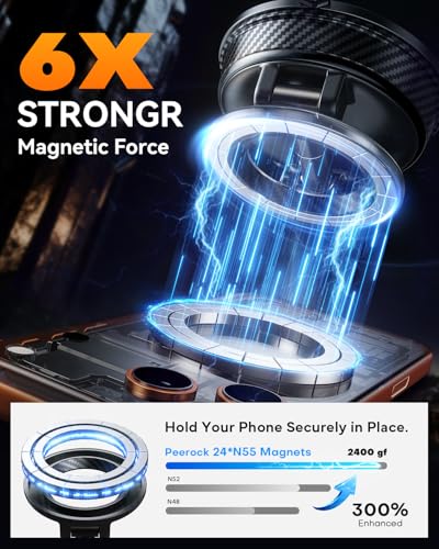 Image of Pro Vacuum Magnetic Car Phone Holder for Magsafe 98+ LBS Strong Suction Cup Phone Mount for Car Dashboard Windshield Screen 360 Adjustable & Foldable Cell Phone Car Mount for iPhone & Android