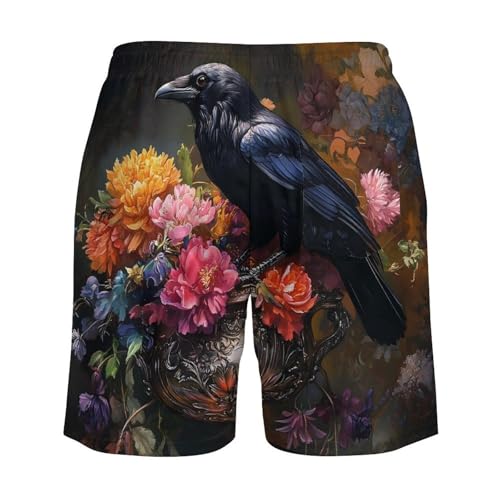 Vintage Black Raven Crow Beach Shorts for Men Swim Trunks Quick Dry Swim Shorts with Compression Liner Pocket4