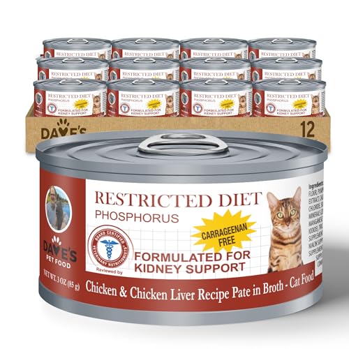 Daves Pet Food Kidney Support for Cats (Chicken & Chicken Liver in Broth) - Low Phosphorus & Low Protein Wet Cat Food for Renal Health - No Prescription Needed - 3 oz (Case of 12)
