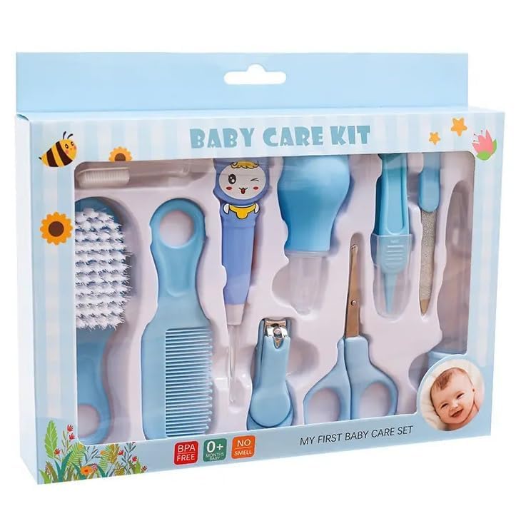 10 in 1 Baby Grooming Kit Newborn Healthcare Accessories Set with Nail Clippers Hair Brush Comb Scissors Nasal Ear Care Tools Infant Toddler Nursery Care Kit Blue-image-38