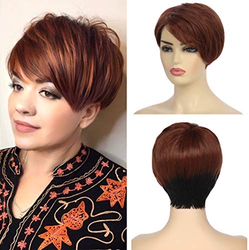 Baruisi Short Layered Dark Orange Wigs for Women Synthetic Heat Resistant Pixie Wig Cosplay Party Daily Use
