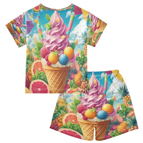 ALAZA Ice Cream Pineapple Orange Lemon Pajamas Set Short Sleeve Cotton Sleepwear Summer Pjs 2 Piece 5-14Y2