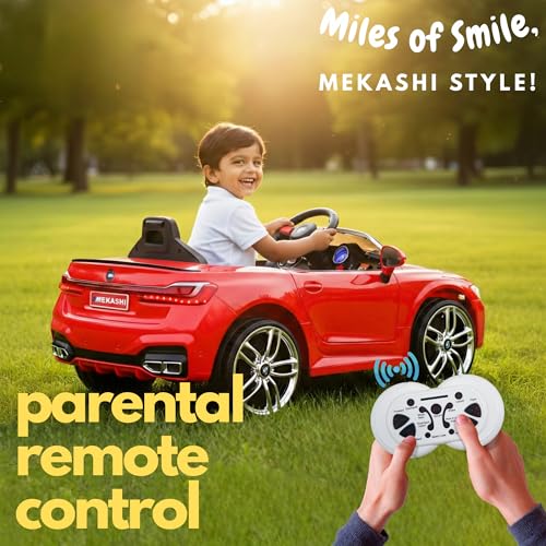 Image of MEKASHI Electric Ride-On Car for Kids 1-7 Years, 12V Battery, Remote Control, 5 Speed, LED Lights, Bluetooth, Red