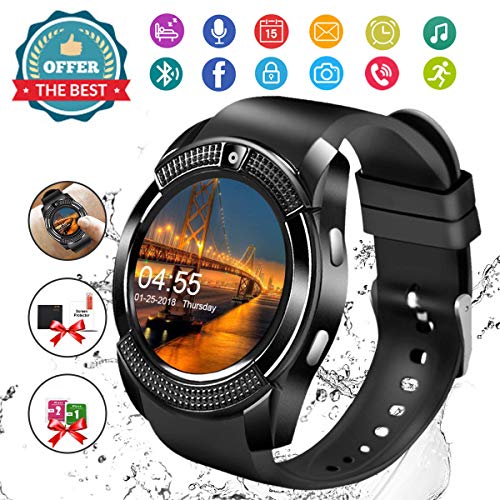 Smart Watch,Android Smartwatch Touch Screen Bluetooth Smart Watch for Android Phones Wrist Phone Watch with SIM Card Slot & Camera,Waterproof Sports Fitness Tracker Watch for Men Women Black