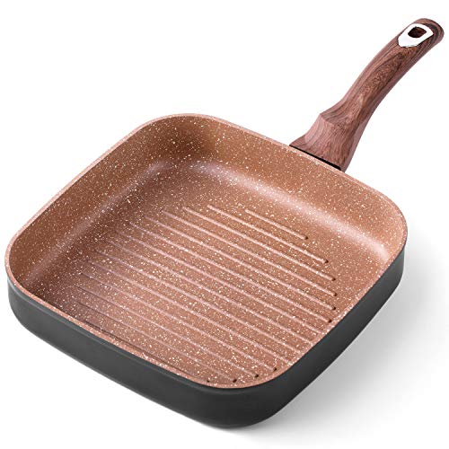 Ecowin 10 inch Nonstick Grill Pan for Stove Top Deep Square Griddle Pan for Steak Vegetable Induction compatible with Nonslip Handle 100 Free of PFOA APEO Easy to clean