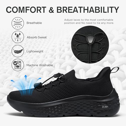 ZURIN Womens Slip On Walking Shoes with Arch Support,Lightweight Running Sneakers,Non Slip Breathable Tennis Shoes for Gym Travel Work Casual2