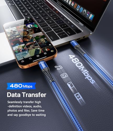 Image of USB C to USB C Cable 240W Fast Charging 10FT, USBC to C Cable iPhone USB C Charger Cable Durable Braided Type C Cable PD3.1 Fast Charging for iPhone 17 /16 /15, Samsung S26, Laptop, MacBook Pro /Air-Blue
