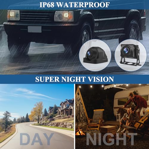 Image of 10.1 inch 1080P Wired Backup Camera System Kit, Color Night Vision Touch Screen DVR Recording Waterproof 4 Split Screen Rear Side View Camera for Truck RV Trailer Semi Box Truck Bus