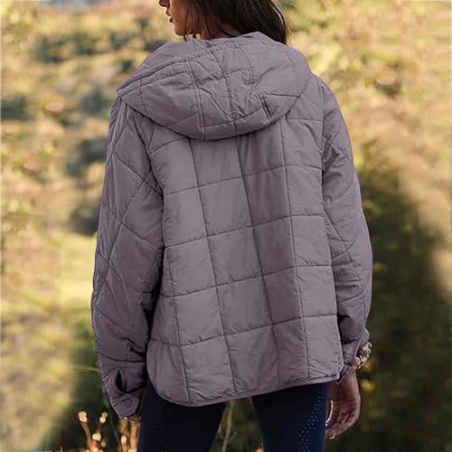 Stylish and Cozy: Lightweight Quilted Bomber Jacket for Women in Purple, Plus Size with Hood - Image 7