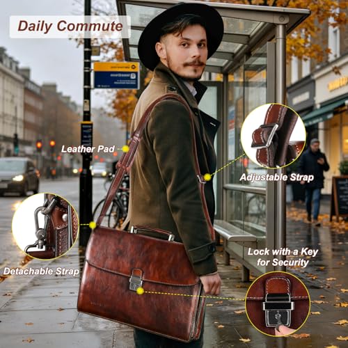 Banuce Vintage Leather Briefcase for Men