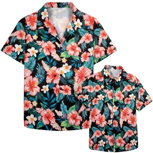 Hawaiian Dad and Son Matching Shirts - Floral Print Short Sleeve Button Down Cute Fathers Gift Set Baby Clothes