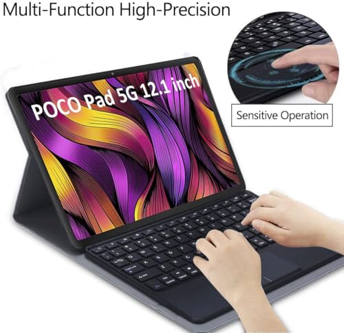 Image of HOM Tri Fold Wireless Bluetooth Keyboard with Trackpad /Touchpad Tablet Cover Case for Poco Pad 5G Tablet 12.1 inch