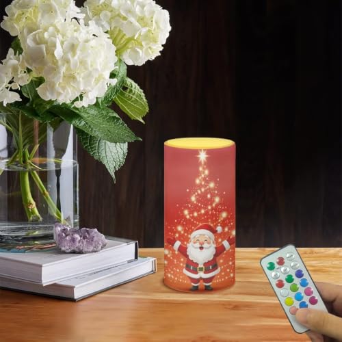 Image of Poceacles Christmas LED Flameless Candles Battery Operated Candles Flickering Wick Pillar Tealight for Home Outdoor Winter Holiday Decor, Santa Claus Christmas Tree Red