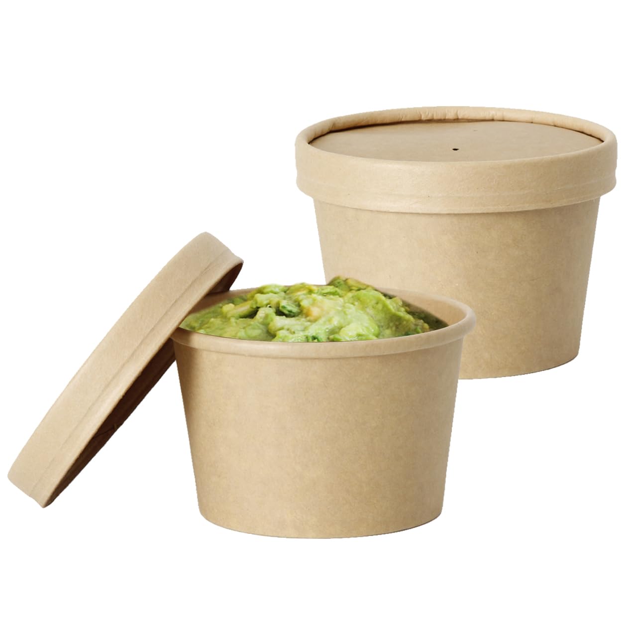 Youngever 24 Pack Disposable Paper Food Containers With Vented Lids, To Go Hot Soup Bowls, Recyclable Ice Cream Cups, Kraft (8 Ounce)