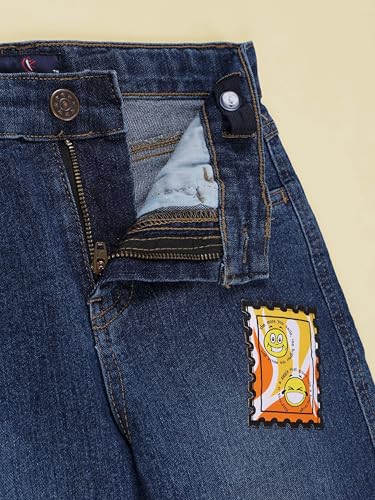 Image of KiddoPanti Boys Regular Fit Denim Pant | Stretch Poly Cotton Denim | Regular Fit Full Length Pant | Back Elasticated & Button with Zip Open Fly